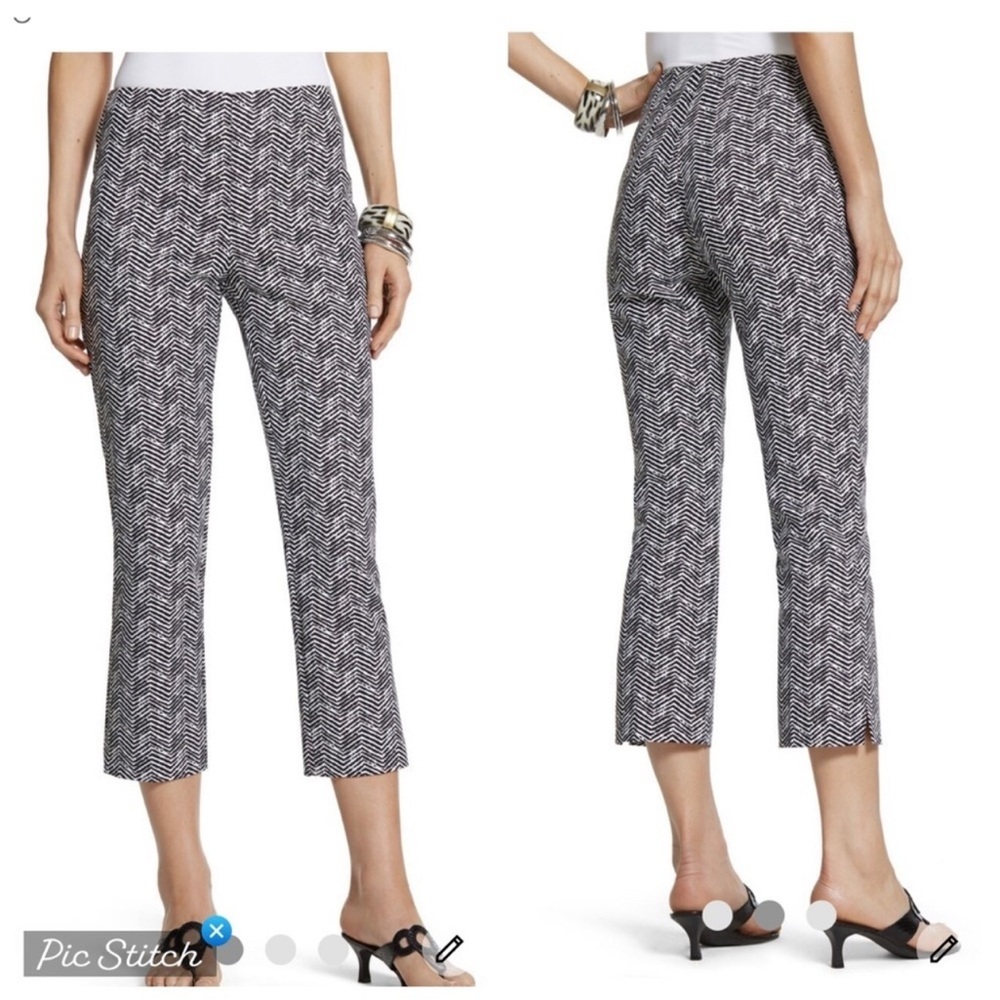 Chico’s Size 00 Black White Chevron Print Cropped Pants | Slim Ankle Stretch